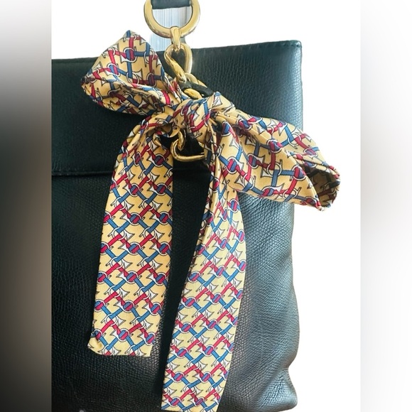 Hermes Vintage 100% Silk French Horn Gold Red & Blue Patterned Twilly Scarf 29” - Picture 3 of 5